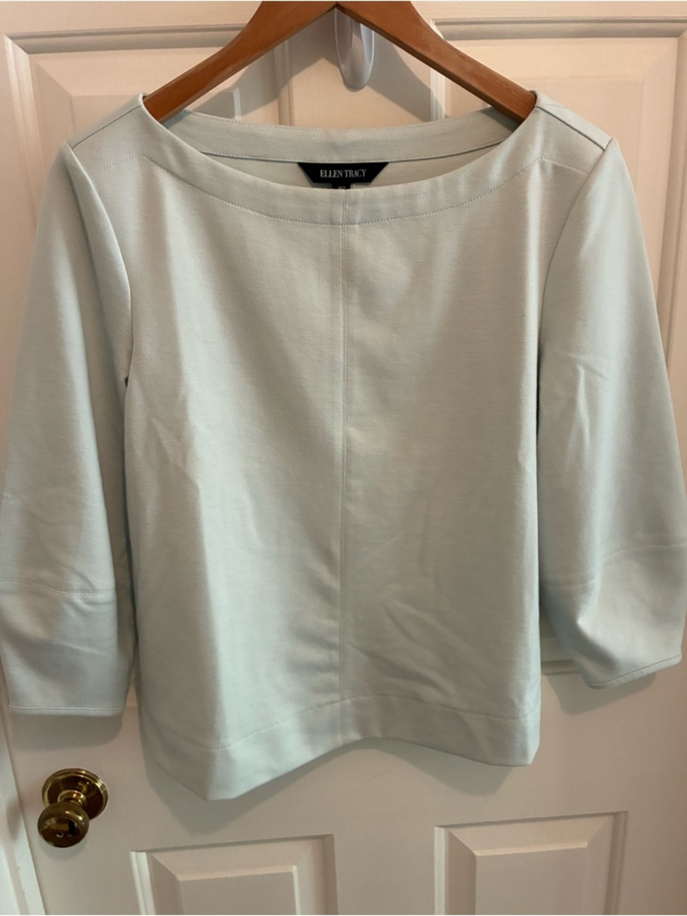 Ellen Tracy Pale Green Boat Neck 3/4 Sleeve Knit Top, Small